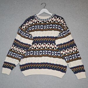 Vintage Van Heusen 417 Men's XL Textured Knit Fair Isle Grandad Sweater Grandpa
